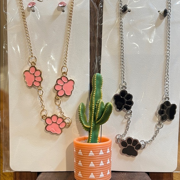 Jewelry - 2 Piece Bundle PAW Necklace Set - Pink and Black